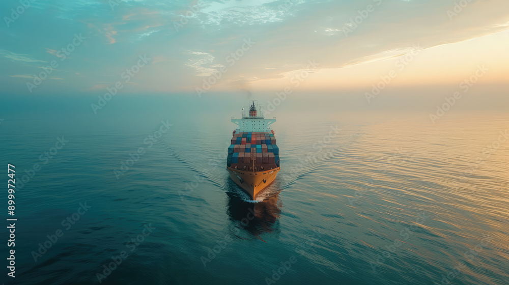 drone shot container ship sailing on calm sea midday drone shot container ship sailing on calm sea midday