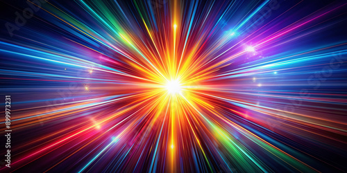 Wallpaper Mural Vibrant colorful burst of light streaks radiate from center, illuminating dark background with energetic abstract shapes, dynamic motion, and mesmerizing atmospheric effects. Torontodigital.ca