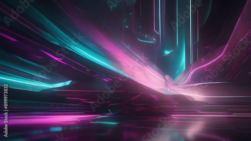 Sleek Dimensions Teal, Magenta, and Silver Abstraction