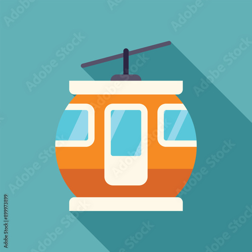 Cable car gondola moving up, cableway cabin for mountain transportation