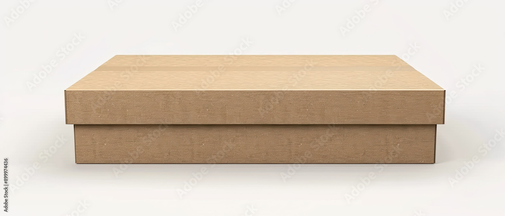 Wide empty closed cardboard box mockup isolated on white background simple and clean design practical and versatile packaging blank and neutral appearance ready for customization functional