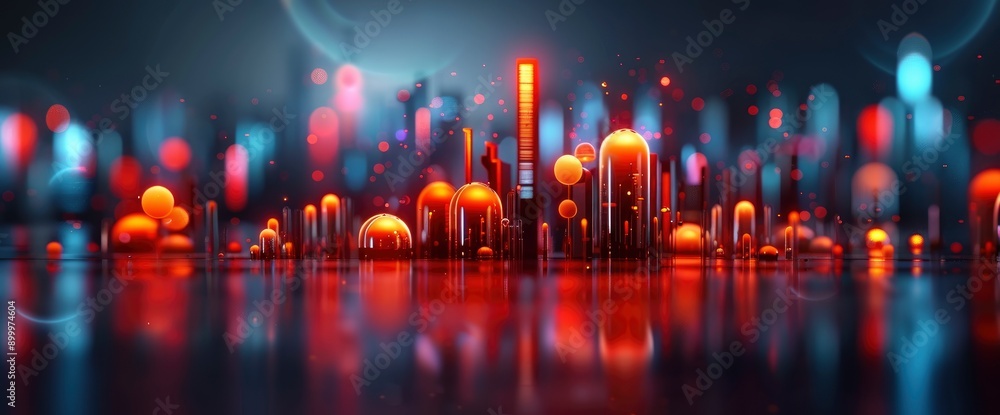 Render Hologram Futuristic 3D City Neon Light Glossy , 3D , High Definition Render Hologram Futuristic 3D City Neon Light Glossy , 3D , High Definition