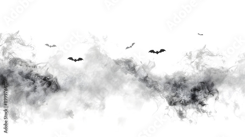 Vector Fog and Mist, Graphic Illustrative for Halloween, Spooky and Enveloping Atmospheric Design Element, png file, isolated on white