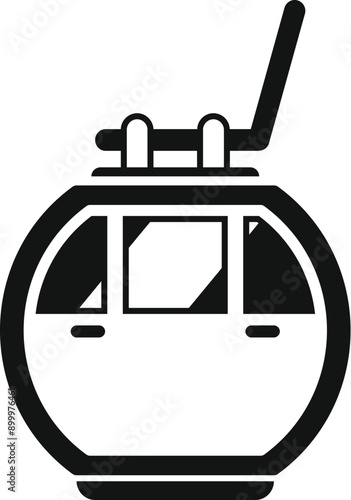 Black and white icon of a funicular cabin moving upwards on a cable way