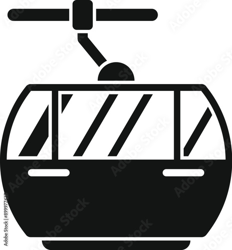 Black silhouette icon of a funicular cabin moving upwards on a cableway transportation system