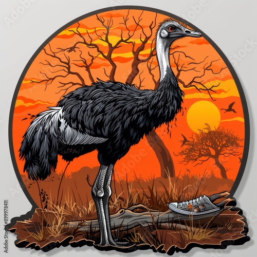 Ostrich in the African Sunset photo