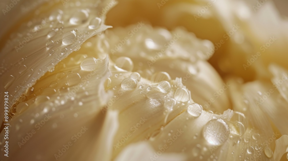 A macro shot of a fresh garlic petal covered in water droplets, highlighting the delicate textures and freshness of the garlic. The image captures the essence of fresh produce and culinary delight. A macro shot of a fresh garlic petal covered in water droplets, highlighting the delicate textures and freshness of the garlic. The image captures the essence of fresh produce and culinary delight.