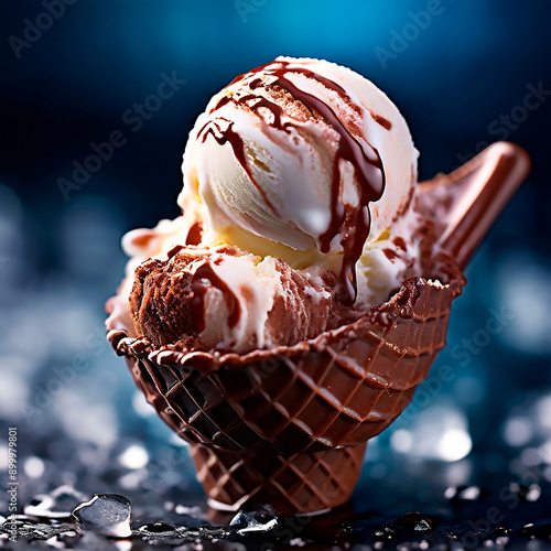 chocolate ice cream, Chocolate temptation, with a glass of chocolate ice cream