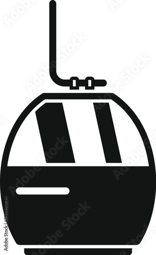 Black simple icon of a funicular cabin taking tourists up a mountain, isolated on a white background