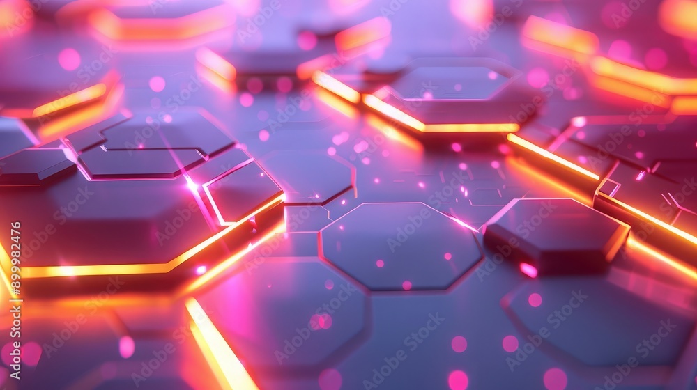 Fototapeta premium Futuristic 3D hexagons with glowing edges, creating a high-tech visual effect.