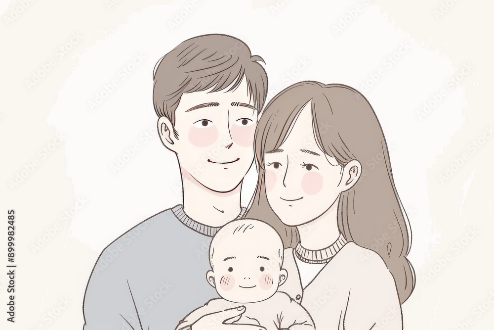 Young couple with baby illustration serene colors gentle expressions intimate family moment digital art pastel palette heartwarming parenthood affection cozy ambiance Young couple with baby illustration serene colors gentle expressions intimate family moment digital art pastel palette heartwarming parenthood affection cozy ambiance