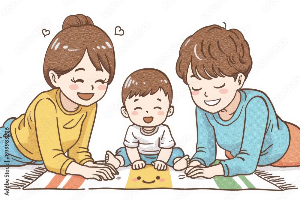 Family illustration with parents and children playful scene vibrant colors cheerful expressions cute cartoon style digital art bonding love and joy cozy atmosphere Family illustration with parents and children playful scene vibrant colors cheerful expressions cute cartoon style digital art bonding love and joy cozy atmosphere