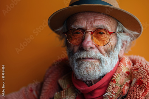 Elderly man in bright clothes. A fashionable old man