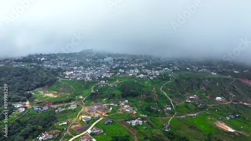 Aerial view of meghalaya laitryngew village in India. the beautiful mountain of east khasi hills in meghalaya India.