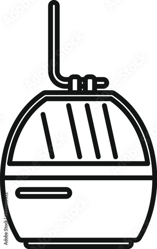 Outline drawing of a funicular cabin hanging on a cable car, symbolizing mountain transportation