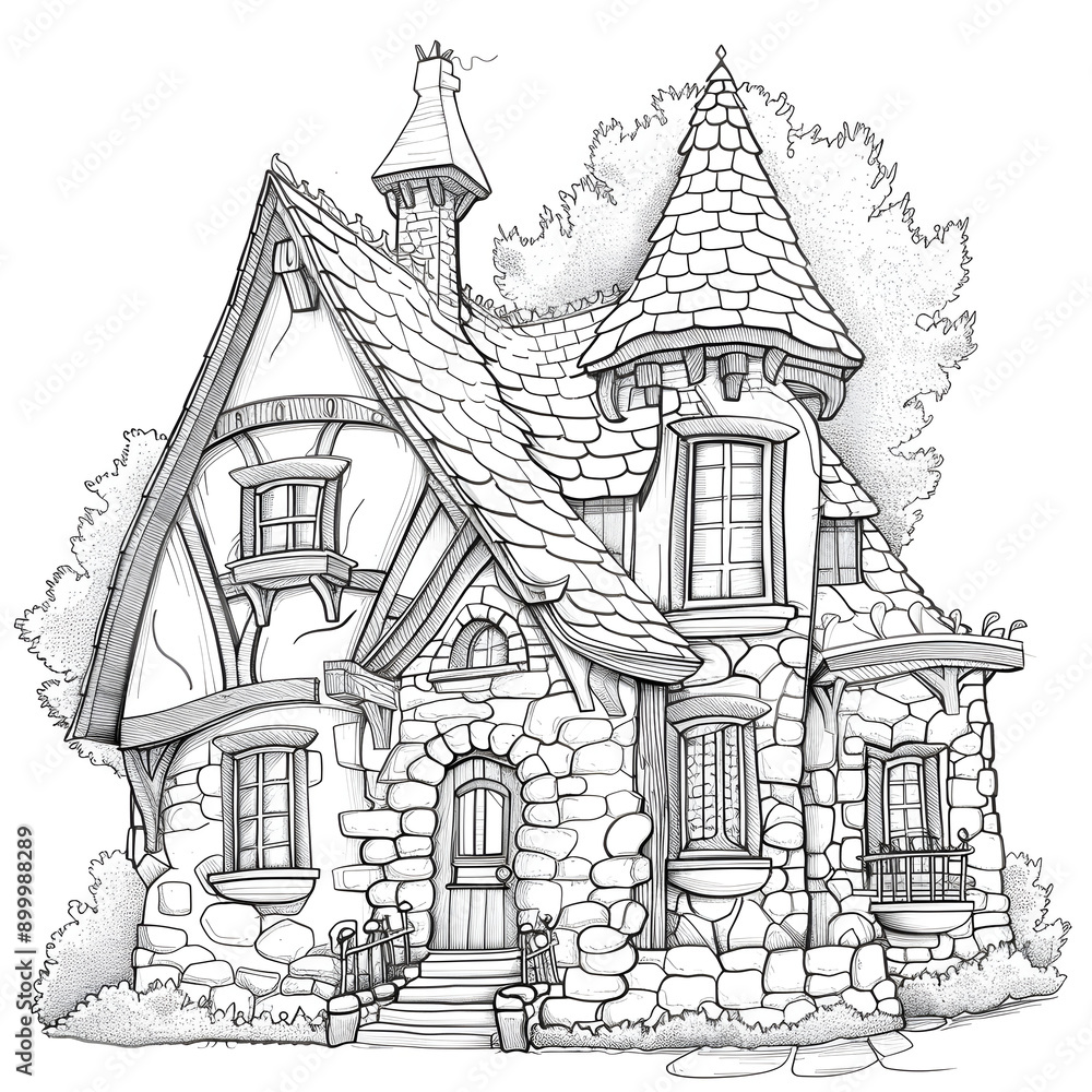 Naklejka premium Fairy tale castle coloring page for children