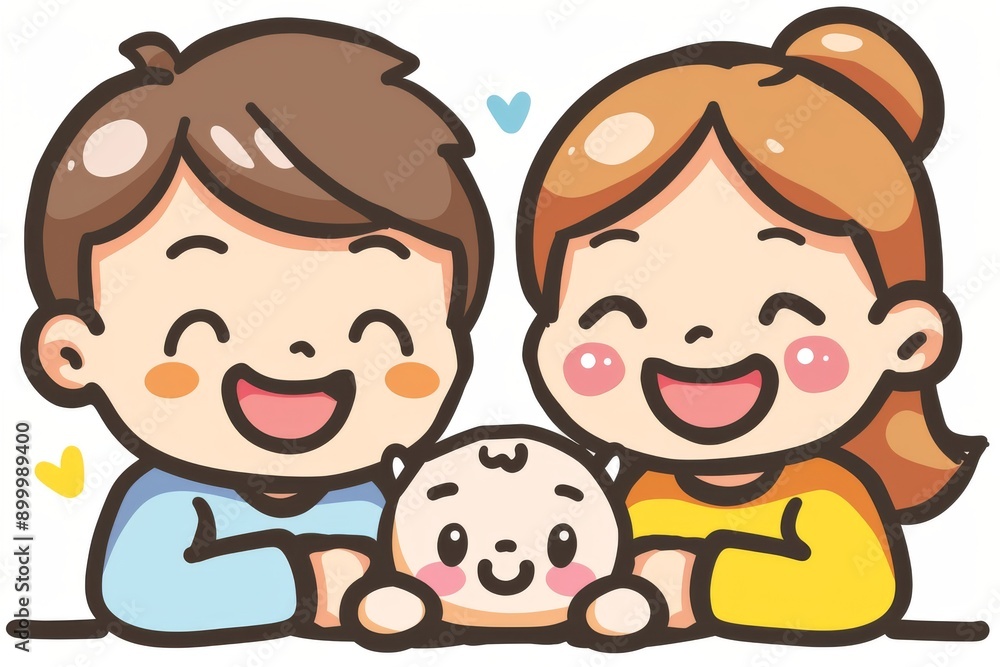 Happy family with baby in cute cartoon style vibrant colors joyful expressions cozy atmosphere digital art heartwarming scene bonding love and joy cheerful mood Happy family with baby in cute cartoon style vibrant colors joyful expressions cozy atmosphere digital art heartwarming scene bonding love and joy cheerful mood