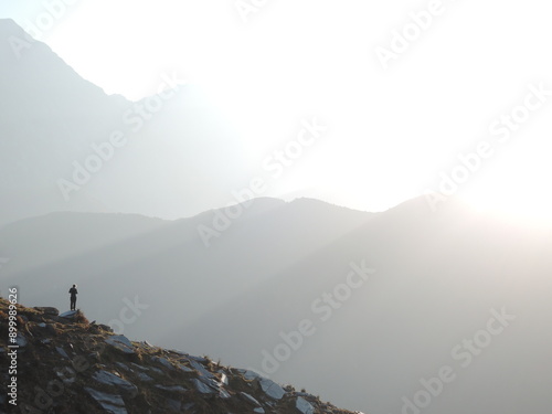 Himalaya mountains panorama landscape view in Bir Billing area,Joginder Nagar Valley,state of Himachal Pradesh,India, beautiful scenic landscape aerial view of mountains,Himalayas	
 photo