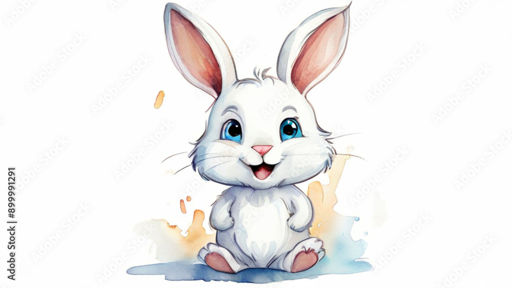 Fototapeta premium cute cartoon character - cheerful bunny isolated background watercolor