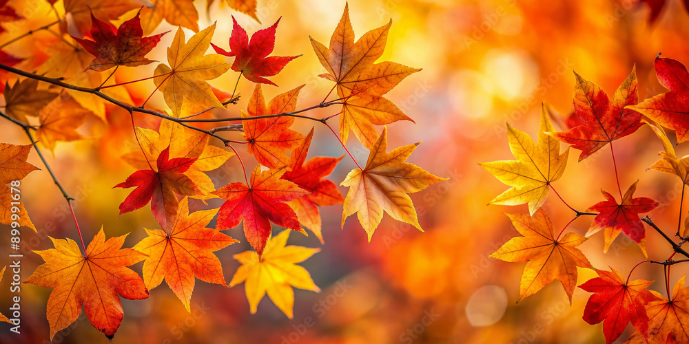 Vibrant autumn leaves in shades of orange, yellow, and red are sharply focused against a soft, blurred backdrop of neutral tones in this seasonal composition. Vibrant autumn leaves in shades of orange, yellow, and red are sharply focused against a soft, blurred backdrop of neutral tones in this seasonal composition.