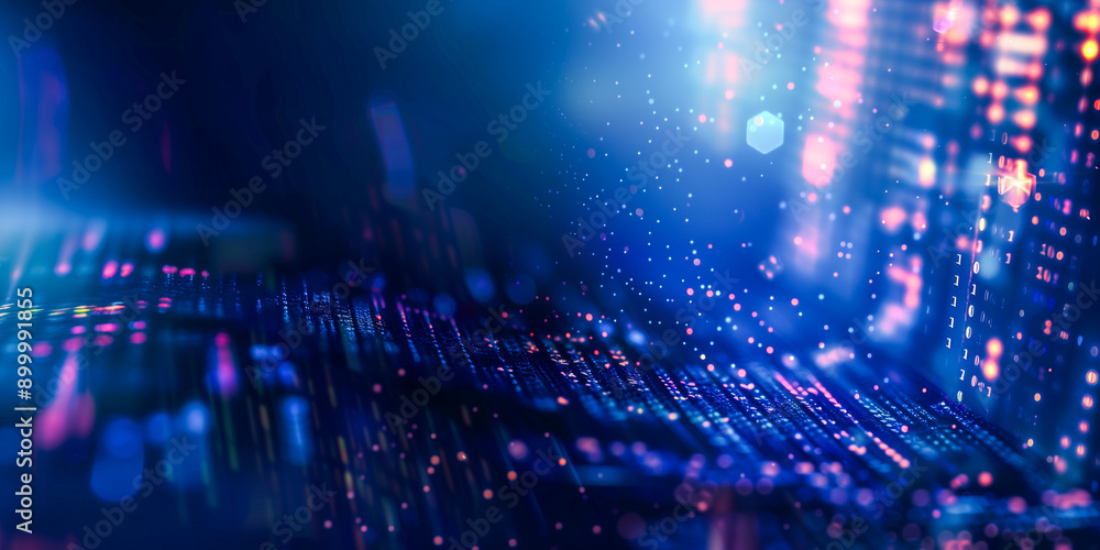 A vibrant and abstract digital background featuring colorful glowing data streams and binary code A vibrant and abstract digital background featuring colorful glowing data streams and binary code