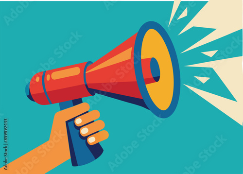 hand holding megaphone bullhorn vector illustration 