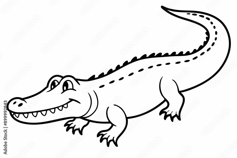 Fototapeta premium Funny Crocodile Cartoon Vector Illustration Clipart And Line Art Design, Funny crocodile cartoon vector, perfect for clipart, illustrations, and line art designs 
