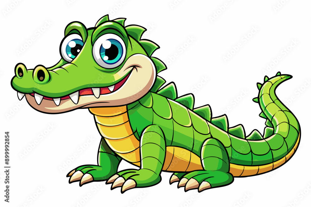 Fototapeta premium Funny Crocodile Cartoon Vector Illustration Clipart And Line Art Design, Funny crocodile cartoon vector, perfect for clipart, illustrations, and line art designs 