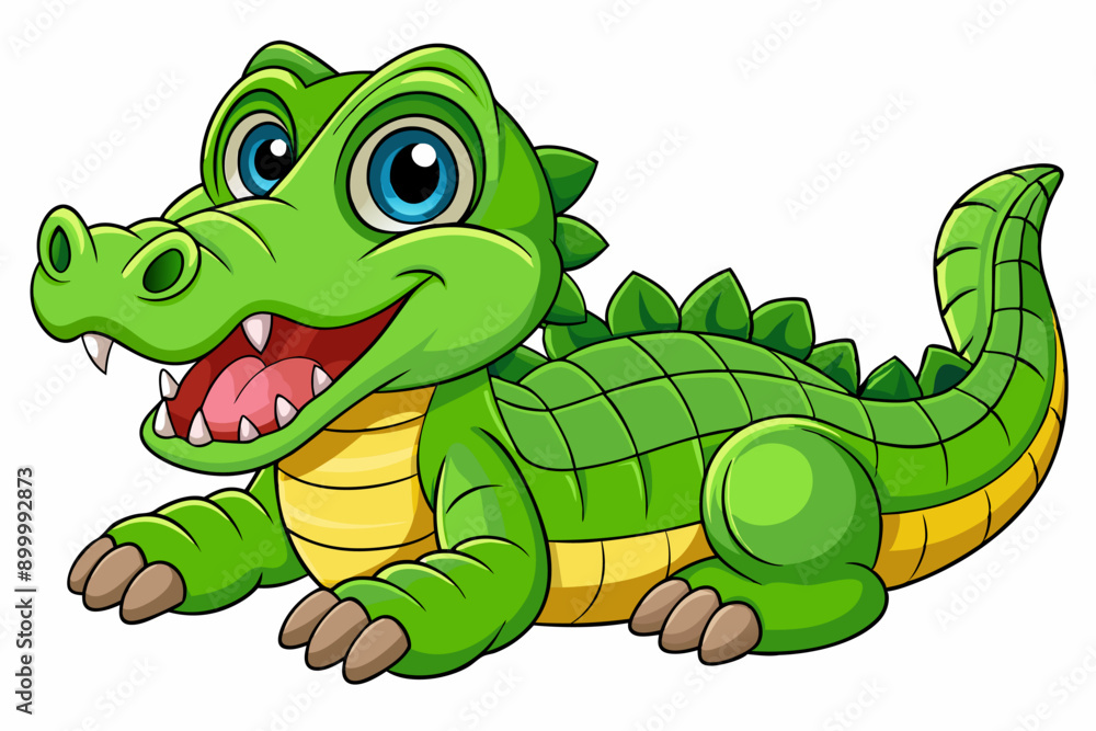 Fototapeta premium Funny Crocodile Cartoon Vector Illustration Clipart And Line Art Design, Funny crocodile cartoon vector, perfect for clipart, illustrations, and line art designs
