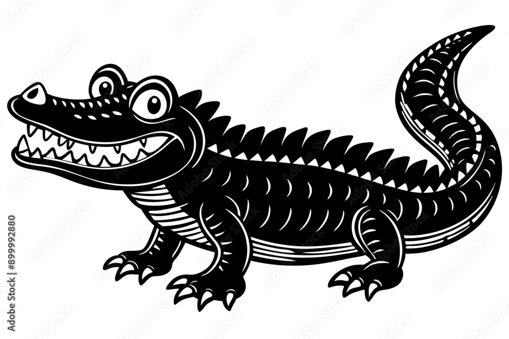 Fototapeta premium Funny Crocodile Cartoon Vector Illustration Clipart And Line Art Design, Funny crocodile cartoon vector, perfect for clipart, illustrations, and line art designs 