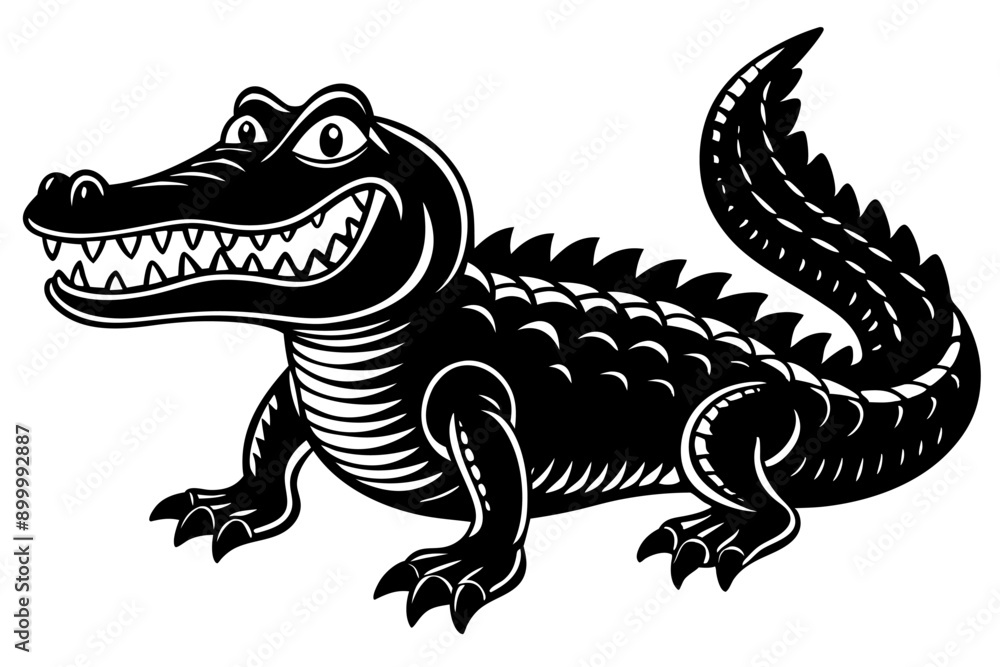 Fototapeta premium Funny Crocodile Cartoon Vector Illustration Clipart And Line Art Design, Funny crocodile cartoon vector, perfect for clipart, illustrations, and line art designs 