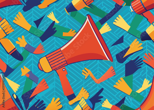 hand holding megaphone bullhorn vector illustration 