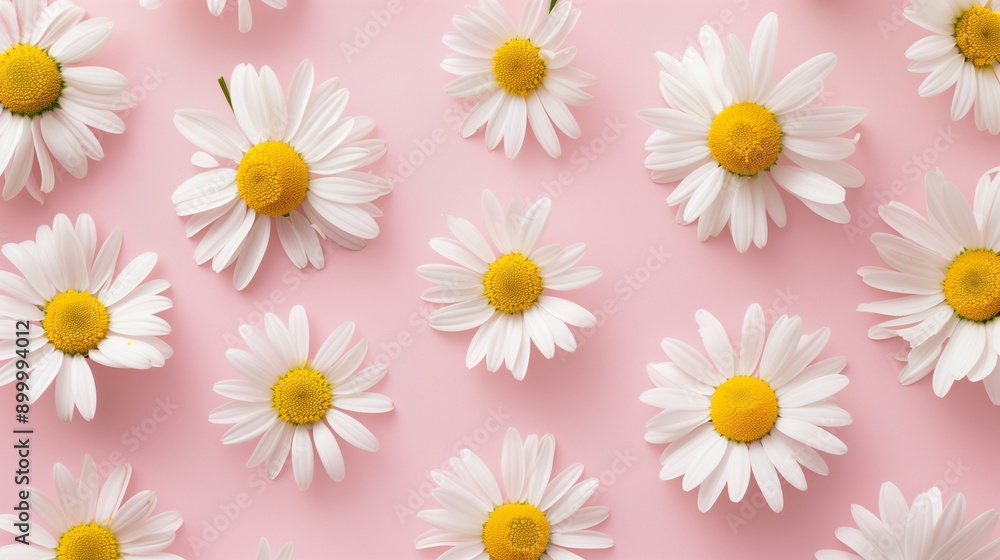 Minimal styled concept. white daisy chamomile flowers on pale pink background. creative lifestyle summer spring concept. copy space flat lay top view. Minimal styled concept. white daisy chamomile flowers on pale pink background. creative lifestyle summer spring concept. copy space flat lay top view.