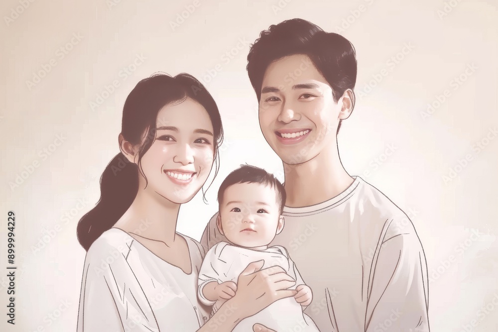 Happy family with baby in cozy bedroom warm colors joyful expressions intimate scene digital art heartwarming bonding love and care peaceful atmosphere Happy family with baby in cozy bedroom warm colors joyful expressions intimate scene digital art heartwarming bonding love and care peaceful atmosphere