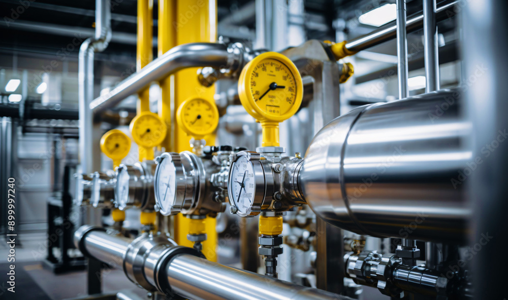 Close up of a pipeline in a plant industrial pressure system Close up of a pipeline in a plant industrial pressure system