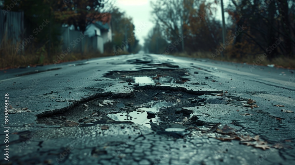 Fototapeta premium Very bad quality street with potholes.