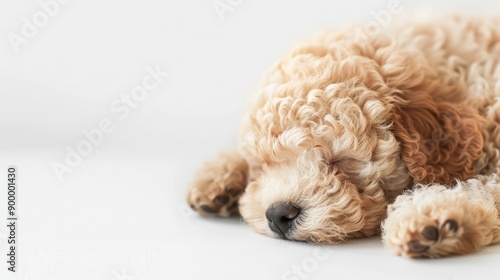 Photorealistic poodle puppy sleeping on the bed Generative AI