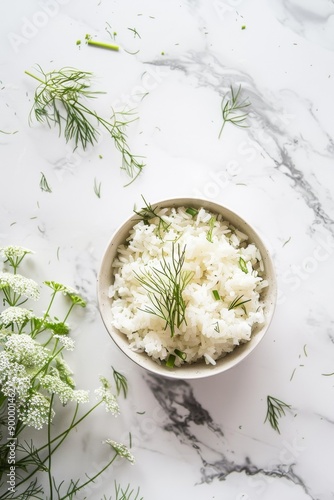 Delicious Natural Bio boiled rice with herbs Generative AI