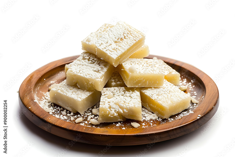 Plate of tasty Kaju-Katli with on white background. Plate of tasty Kaju-Katli with on white background.