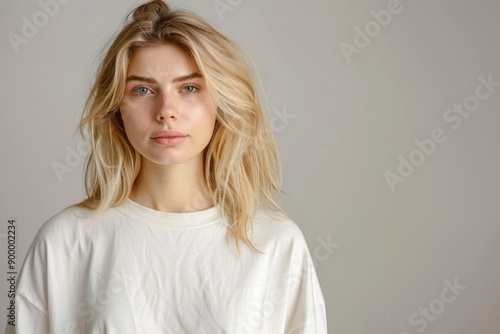 White T-shirt Mockup Youth Blonde Hair Generative AI