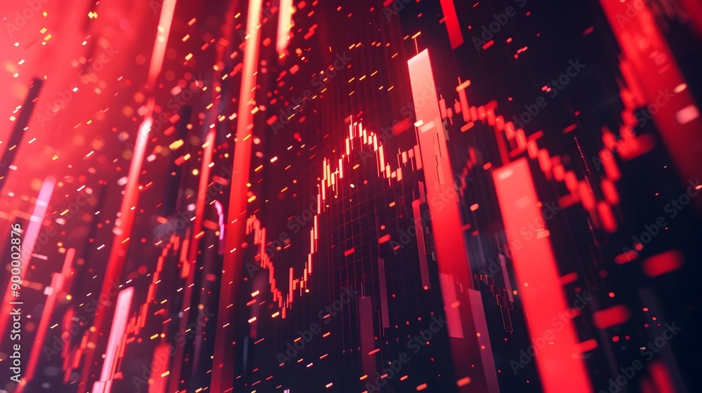 Fototapeta premium Dramatic Market Crash Visualization with Plunging Graph and Red Arrows