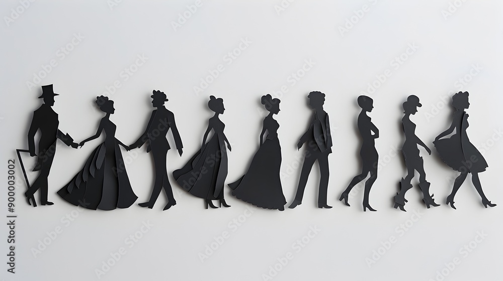 Obraz premium Elegant Paper Cut Silhouettes Graceful Figures in Dynamic Poses