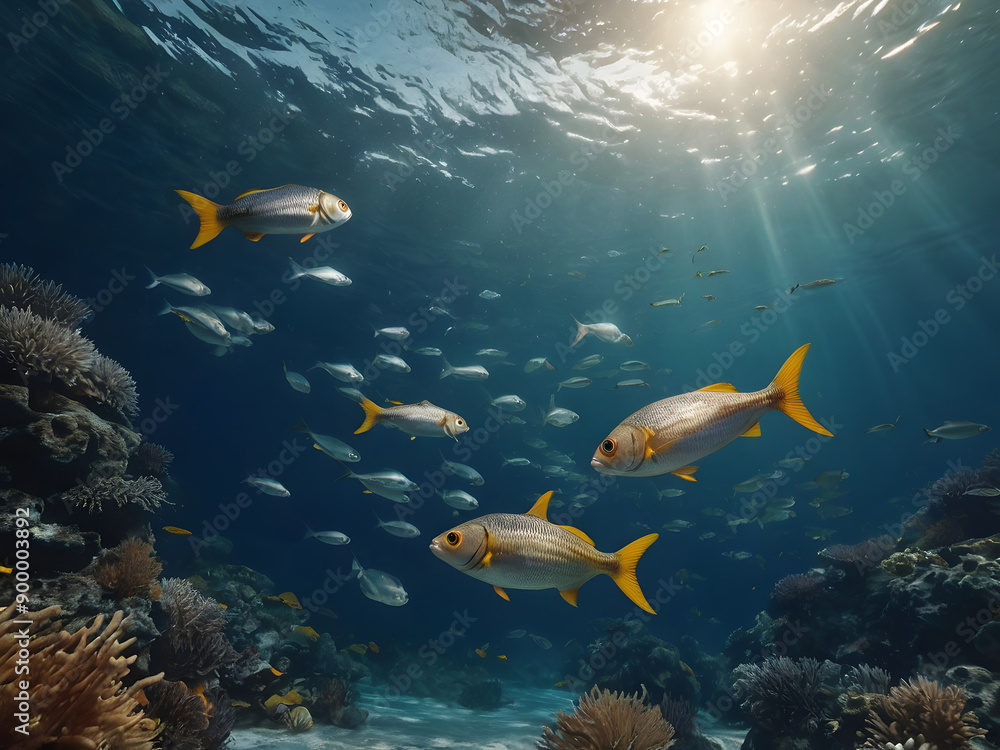 Obraz premium The Essence of Teamwork Colorful Fish Displaying Diversity in the Ocean