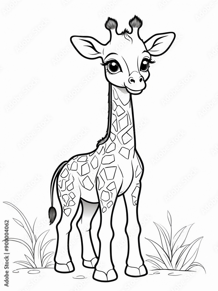Naklejka premium drawing to paint, cute baby giraffe