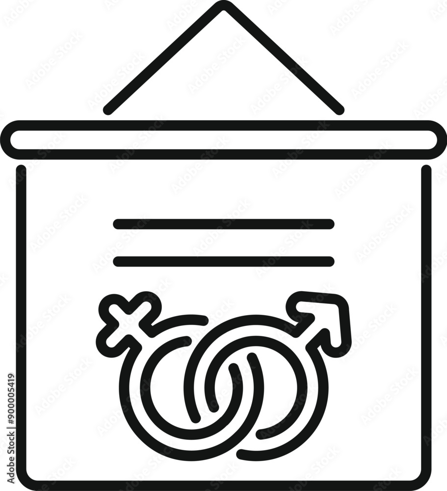 Line art style icon of a banner showing the male and female gender symbols intertwined, advocating for equal rights and opportunities for all genders Line art style icon of a banner showing the male and female gender symbols intertwined, advocating for equal rights and opportunities for all genders
