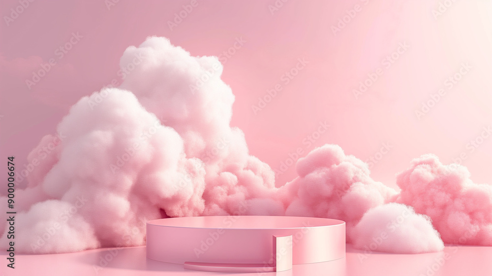 Pink Cloud Podium 3D Showcase in Dreamy Pastel Sky Scene Render Pink Cloud Podium 3D Showcase in Dreamy Pastel Sky Scene Render