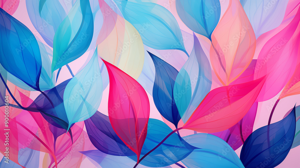 Bright And Colorful Leaves In Shades Of Blue Pink And Teal Overlapping To Form A Lively And Cheerful Nature-Inspired Background Bright And Colorful Leaves In Shades Of Blue Pink And Teal Overlapping To Form A Lively And Cheerful Nature-Inspired Background