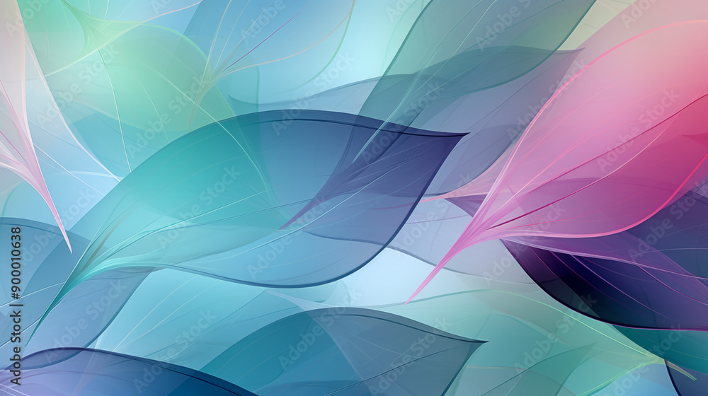 Elegant Abstract Leaves with Soft Blue and Green Hues in a Serene Gradient Background Elegant Abstract Leaves with Soft Blue and Green Hues in a Serene Gradient Background