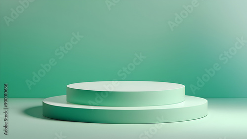 Light abstract simple pedestal floor stand scene, wall pastel green color background render. Green podium background platform product 3d studio presentation stage © EPDICAY