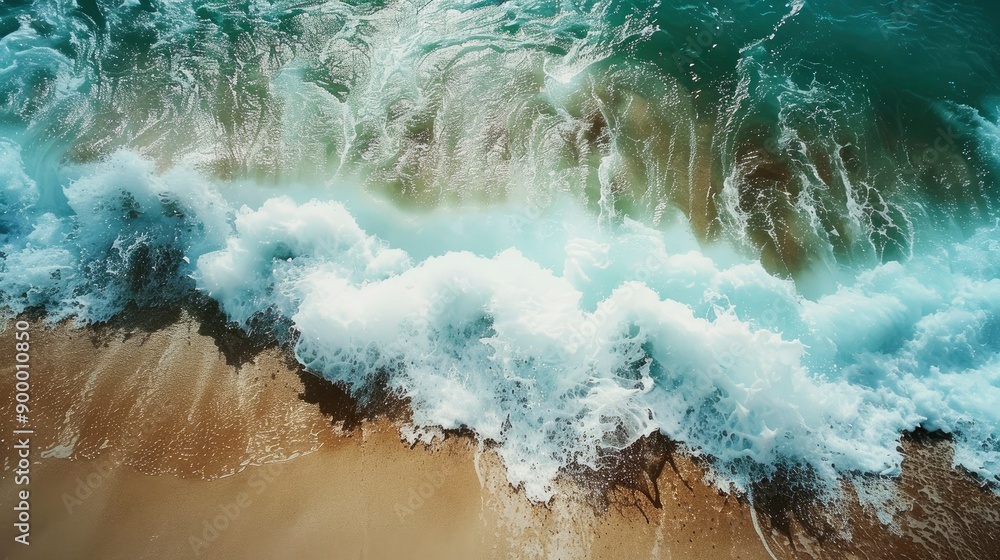 Fototapeta premium ocean breaks on shore - generative ai